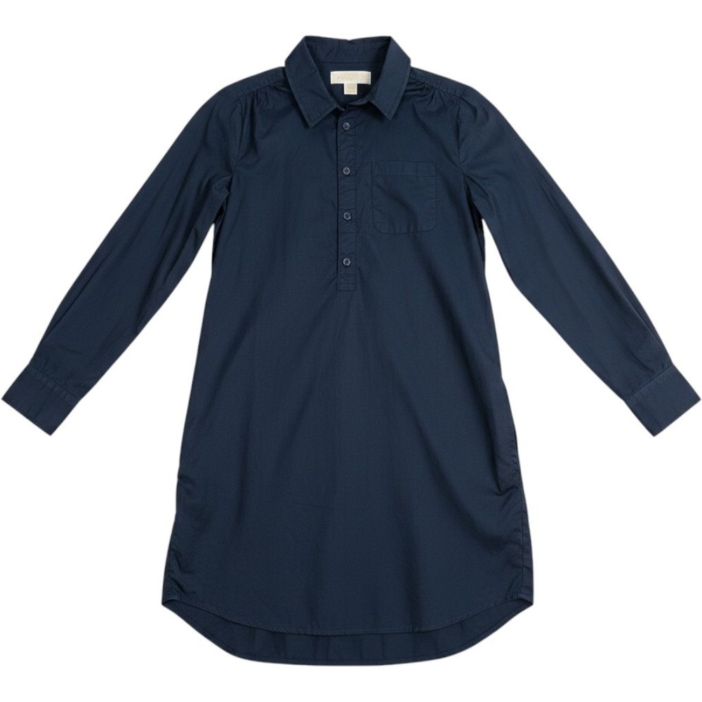 Michael Kors Navy Blue Cotton Poplin Long Sleeve Shirt Dress XS Workwear Career